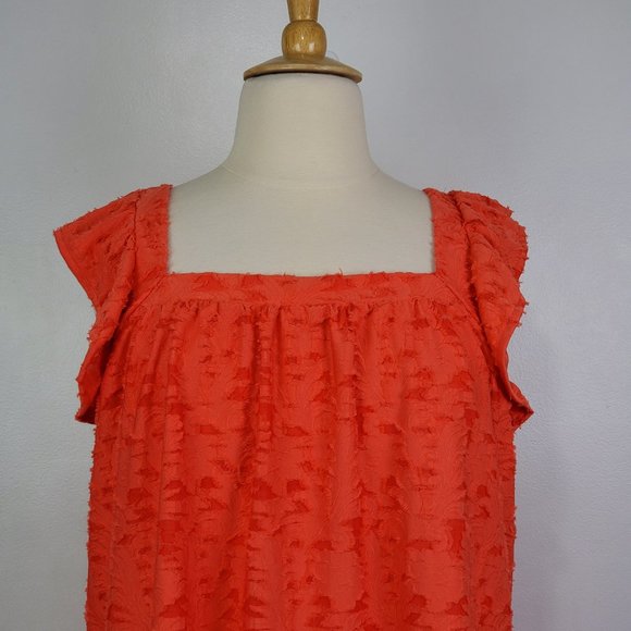 LC Lauren Conrad Orange Ruffle Sleeve Strappy V-Back Textured Top NEW NWT 1X - Picture 2 of 13